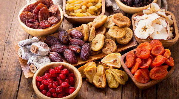 Selection of dried fruit in bowls