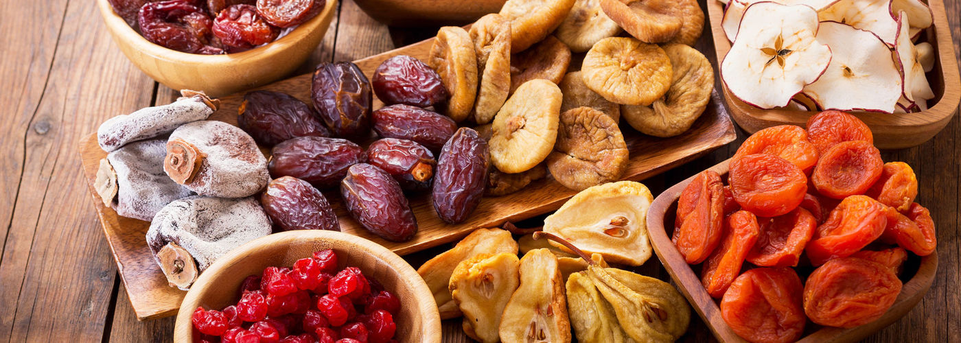 Selection of dried fruit in bowls