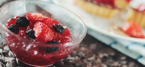 Strawberry dessert in a small glass bowl